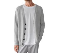 Generisch Cardigan da uomo, a maniche lunghe, con scollo a V, elegante, invernale, classico, caldo, morbido, con bottoni, cardigan leggero, grigio chiaro, M