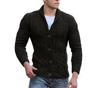 Generisch Cardigan da uomo con motivo a treccia con collo sciallato, vestibilità lunga, stile casual, per la moda moderna per il tempo libero, Nero , XL