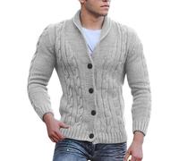 Generisch Cardigan da uomo con motivo a treccia con collo sciallato, vestibilità lunga, stile casual, per la moda moderna per il tempo libero, grigio., XL
