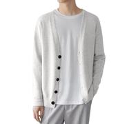 Generisch Cardigan da uomo con scollo a V, leggero, elegante, classico, caldo, morbido, con bottoni, per il tempo libero, traspirante, funzionale, bianco, M