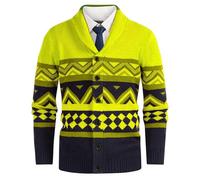 Generisch Cardigan da uomo, invernale, casual, alla moda, casual, a maniche lunghe, caldo, per il tempo libero, a maglia fine, slim fit, multicolore, giallo., 3XL