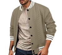 Generisch Cardigan da uomo, leggero, da baseball, in cotone, per attività all'aria aperta, con bottoni, Y2K Streetwear, colletto alto, bomber caldo, giacca invernale casual, cachi, XXL