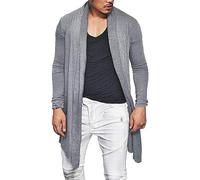 Generisch Cardigan da uomo per le mezze stagioni, asimmetrico, lungo muscolo trasparente, camicia a rete a maniche lunghe, top sottile, estivo, a maniche lunghe, mantello anteriore aperto, grigio., M