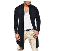 Generisch Cardigan da uomo per le mezze stagioni, asimmetrico, lungo muscolo trasparente, camicia a rete a maniche lunghe, top sottile, estivo, a maniche lunghe, mantello anteriore aperto, Nero , XL