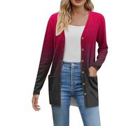 Generisch Cardigan donna 2025 autunno moda leggero morbido cardigan a maglia per le donne manica lunga cappotto anteriore aperto con tasche cardigan maglione, Colore: rosa., S