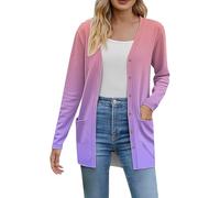 Generisch Cardigan donna 2025 maglia morbida cardigan autunno moda leggero maniche lunghe cappotto anteriore aperto con tasche cardigan maglione, Lilla, M