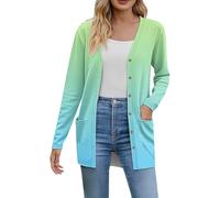 Generisch Cardigan donna 2025 maglia morbida cardigan autunno moda leggero maniche lunghe cappotto anteriore aperto con tasche cardigan maglione, Azzurro, L