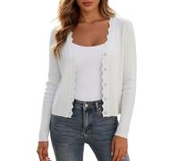 Generisch Cardigan donna a maniche lunghe cropped leggero cardigan button down maglione scollo a V, bianco, XXL