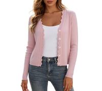 Generisch Cardigan donna a maniche lunghe cropped leggero cardigan button down maglione scollo a V, Colore: rosa., M