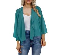 Generisch Cardigan donna casual leggero aperto anteriore morbido drappeggiato 3/4 maniche Cardigan donna leggero casual coat costumi da bagno copertura spiaggia copertura up, verde, XXL