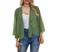 Generisch Cardigan donna casual leggero aperto anteriore morbido drappeggiato 3/4 maniche Cardigan donna leggero casual coat costumi da bagno copertura spiaggia copertura up, verde menta, XXL