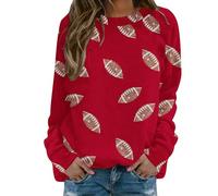 Generisch Cardigan donna giallo senape donna stampa grafica rugby domenica casual manica lunga girocollo 2025 maglione autunno maglione blu donna, Colore: rosso, 4XL