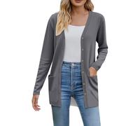 Generisch Cardigan leggero da donna, elegante, a maniche lunghe, con tasche, per autunno e inverno, casual, con tasche, grigio scuro, 3XL