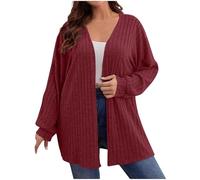 Generisch Cardigan leggero da donna, senza bottoni, oversize, open frontali, a maniche lunghe, estivo, casual, a maglia fine, Vino, 5XL