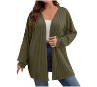 Generisch Cardigan leggero da donna, senza bottoni, oversize, open frontali, a maniche lunghe, estivo, casual, a maglia fine, verde militare, XL