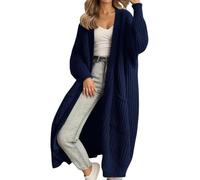 Generisch Cardigan lungo da donna, oversize, autunno, inverno, a maniche lunghe, cardigan lungo da donna, A blu marino, S