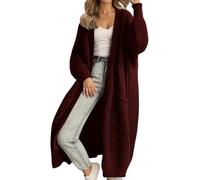 Generisch Cardigan lungo da donna, oversize, autunno, inverno, a maniche lunghe, cardigan lungo da donna, A rosso vino., L