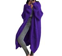 Generisch Cardigan oversize da donna - giacca a maglia grossa in stile Duster, autunno/inverno 2026, cappotti caldi con tasca, Lilla, 5XL
