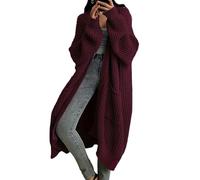 Generisch Cardigan oversize da donna - giacca a maglia grossa in stile Duster, autunno/inverno 2026, cappotti caldi con tasca, bordeaux, 5XL