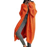 Generisch Cardigan oversize da donna - giacca a maglia grossa in stile Duster, autunno/inverno 2026, cappotti caldi con tasca, Colore: arancione., 5XL