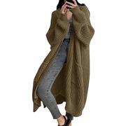 Generisch Cardigan oversize da donna - giacca a maglia grossa in stile Duster, autunno/inverno 2026, cappotti caldi con tasca, cachi, 5XL
