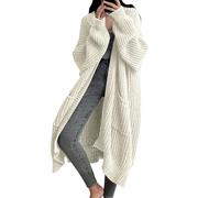 Generisch Cardigan oversize da donna - giacca a maglia grossa in stile Duster, autunno/inverno 2026, cappotti caldi con tasca, bianco, 5XL