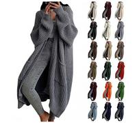 Generisch Cardigan oversize da donna - giacca a maglia grossa in stile Duster, autunno/inverno 2026, cappotti caldi con tasca, grigio scuro., 5XL
