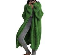 Generisch Cardigan oversize da donna - giacca a maglia grossa in stile Duster, autunno/inverno 2026, cappotti caldi con tasca, verde, 5XL