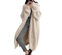 Generisch Cardigan oversize da donna - giacca a maglia grossa in stile Duster, autunno/inverno 2026, cappotti caldi con tasca, arancione, 5XL