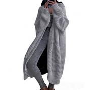 Generisch Cardigan oversize da donna - giacca a maglia grossa in stile Duster, autunno/inverno 2026, cappotti caldi con tasca, Grigio chiaro, 5XL