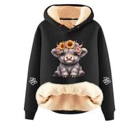 Generisch Carina felpa con cappuccio da donna con stampa di corteccia altopiano morbido fodera in pile per look casual alla moda in inverno, Nero , L