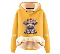 Generisch Carina felpa con cappuccio da donna con stampa di corteccia altopiano morbido fodera in pile per look casual alla moda in inverno, giallo., L