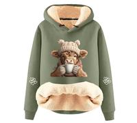 Generisch Carina felpa con cappuccio da donna con stampa di corteccia altopiano morbido fodera in pile per una comoda moda invernale per attività ricreative, Verde chiaro, L