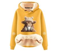 Generisch Carina felpa con cappuccio da donna con stampa di corteccia altopiano morbido fodera in pile per una comoda moda invernale per attività ricreative, giallo., L