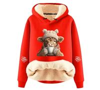 Generisch Carina felpa con cappuccio da donna con stampa di corteccia altopiano morbido fodera in pile per una comoda moda invernale per attività ricreative, Colore: rosso, L