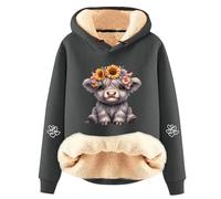 Generisch Carina felpa con cappuccio da donna con stampa di corteccia altopiano morbido fodera in pile per look casual alla moda in inverno, grigio scuro, L