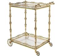 Generisch Carrello da portata di lusso in ottone con ripiani in vetro - Carrello da bar realizzato a mano in stile vintage - 2 livelli - 66x50x92 cm Espositore Nuovo dall'Italia