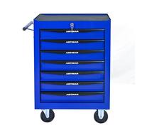 Generisch Carrello portautensili a 7 cassetti con guide per cuscinetti a sfera per officina e garage - 4 volanti con freni, chiusura chiave, acciaio verniciato a polvere in nero/blu