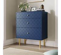 Generisch Cassettiera a 3 cassetti - Credenza blu navy con design a squame e gambe in metallo color champagne, altezza 89 x larghezza 75 x profondità 40 cm, ottimizzazione dello spazio per camera da