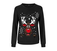 Generisch Casual Natale spesso girocollo da donna, ultra morbido, con stampa REH, maniche lunghe, top largo, camicetta per adulti leopardato, Nero , XL