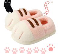 Generisch Cat Paw Slippers, Cute Funny 3D Cat Feet Slippers, Cozy Fuzzy Cat Paw Slippers for Women, Warm Winter Cat Paws Slippers, Rosa A., 40/41 EU