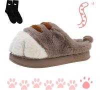 Generisch Cat Paw Slippers, Cute Funny 3D Cat Feet Slippers, Cozy Fuzzy Cat Paw Slippers for Women, Warm Winter Cat Paws Slippers, marrone, 36/37 EU