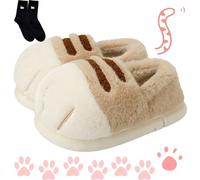 Generisch Cat Paw Slippers, Cute Funny 3D Cat Feet Slippers, Cozy Fuzzy Cat Paw Slippers for Women, Warm Winter Cat Paws Slippers, marrone chiaro, 36/37 EU