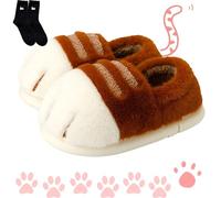 Generisch Cat Paw Slippers, Cute Funny 3D Cat Feet Slippers, Cozy Fuzzy Cat Paw Slippers for Women, Warm Winter Cat Paws Slippers, caffè, 44/45 EU