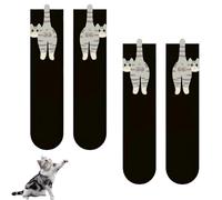 Generisch Cat Socks with Balls, 2/4 Pairs Women's Funny Cotton Crew Socks, Cozy All Season Warm & Breathable Cartoon Animal Socks, Nero x 2., Taglia unica