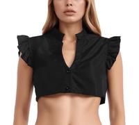 Generisch Categoria del prodotto: camicetta da donna bianca a maniche corte con scollo a V, elegante camicetta in stile tradizionale per Oktoberfest, Nero , XL