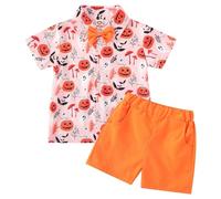 Generisch Categoria di prodotto: abiti e set 1: comodo vestito a due pezzi con papillon a forma di luna di zucca elastico, ideale per tutti i giorni, abbigliamento casual per bambini da 1 a 9 anni
