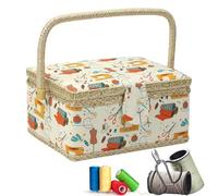 Generisch Cestino con vassoio rimovibile, organizer grande con scomparti, kit completo per filo e aghi, per quilting, uncinetto, artigianato, principianti