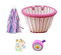 Generisch Cestino per bicicletta per bambine - per cestini per bicicletta per bambini, campanello per bicicletta, stelle filanti, adesivi per la decorazione della bicicletta