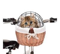 Generisch Cestino per bicicletta per gatti, cestino per bicicletta in vimini con copertura in rete metallica, portabici rimovibile, cestino anteriore per cani, cuccioli, gatti
